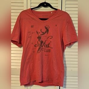 Guess Men’s “Sinful Club” Graphic Tee – Red – Size M